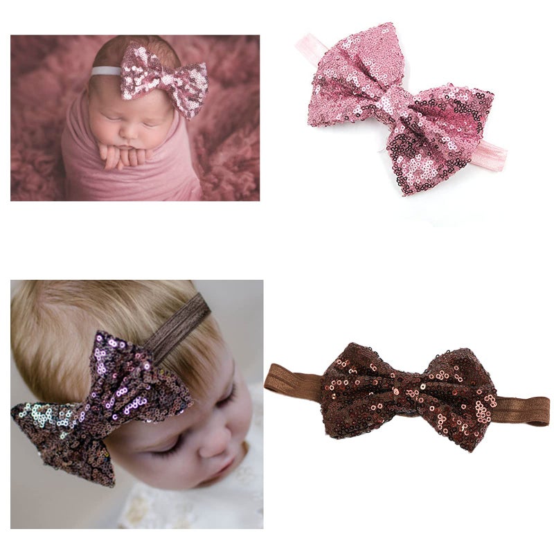 CellElection 15Pcs Baby Girls Headbands 4'' Big Boutique Bling Sparkly Glitter Sequin Hair Bows Headband Elastic Hair Bands Hair Accessories for Toddlers Infants Newborns - Image 3